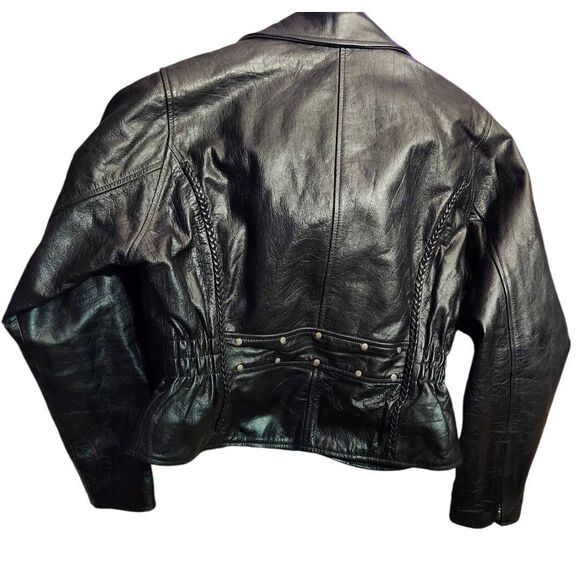X Element Leather Jacket Size XL Black Motorcycle Biker Jacket Side Elastic Brad - Picture 1 of 6